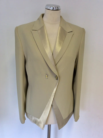 WISH PALE GREEN SATIN TRIM JACKET & LONG SKIRT SUIT SIZE 14