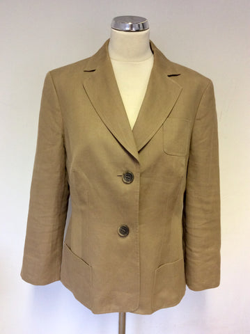 XANDRES TAN 100% NETTLE SUIT JACKET SIZE 44 UK 16