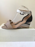 MODA IN PELLE FAWN,BLACK & WHITE STRIPE WEDGE HEEL SANDALS SIZE 5/38