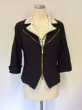 JOSEPH RIBKOFF BLACK 2 ZIP FASTEN STRIPE TRIM JACKET SIZE 14