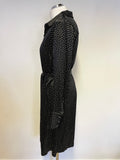 GHOST BLACK & WHITE SPOT LONG SLEEVE TIE WAIST DRESS SIZE S