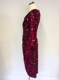 GINA BACCONI RED PRINT STRETCH WRAP ACROSS PENCIL DRESS SIZE 12