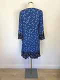 WHISTLES BLUE SPOT & WHITE FLOWER PRINT 3/4 SLEEVE DRESS SIZE 16