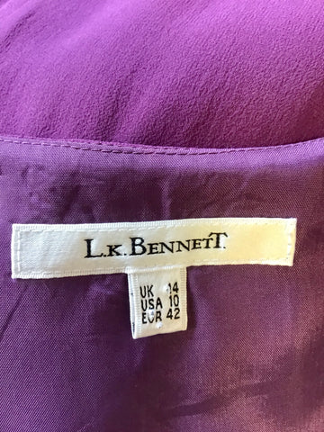 LK BENNETT PURPLE SILK TIE FRONT FIT & FLARE SPECIAL OCCASION DRESS SIZE 14