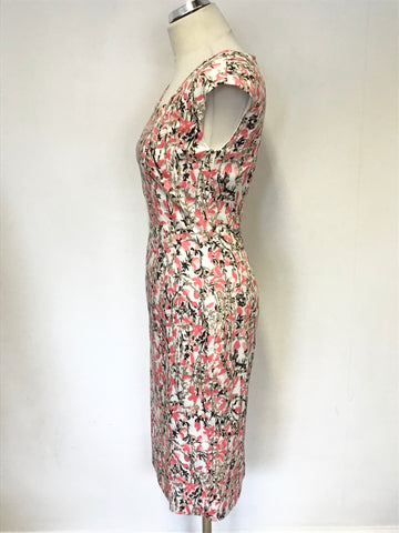 LK BENNETT VALDEZ CORAL PRINT COTTON PENCIL DRESS SIZE 10