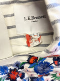 LK BENNETT BEA BLUE & WHITE STRIPE WITH FLORAL EMBROIDERY SHIFT DRESS SIZE 12