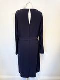 JIGSAW NAVY BLUE LONG SLEEVE TIE WAIST DRESS SIZE 16