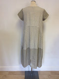 CHESCA BEIGE & WHITE STRIPED LINEN CAP SLEEVE DRESS SIZE 1 UK 14