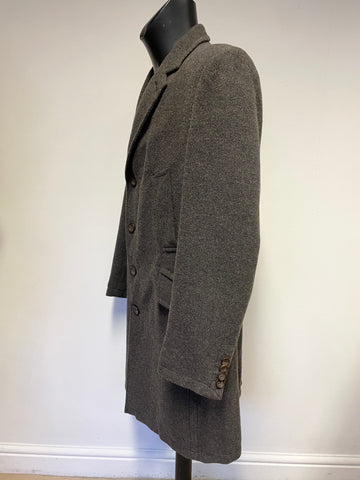 TED BAKER GREY HERRINGBONE WOOL BLEND OVERCOAT SIZE 6 UK XL