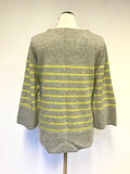 LK BENNETT PERSIA GREY & YELLOW STRIPED WOOL & CASHMERE JUMPER SIZE 14