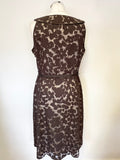 PHASE EIGHT BROWN LACE OVER CREAM SLEEVELESS BELTED SPECIAL OCCASION DRESS SIZE 16