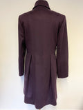 LK BENNETT DANISI AUBERGINE WOOL & CASHMERE BLEND KNEE LENGTH COAT SIZE 14