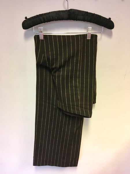 MULBERRY DARK BROWN PINSTRIPE WOOL & ANGORA PINSTRIPE TROUSERS SIZE 10