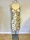 BRAND NEW MASCARA PALE GOLD & IVORY FLORAL PRINT PENCIL DRESS & BOLERO JACKET SIZE 16