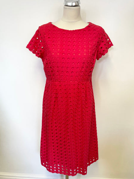 BRAND NEW WHITE STUFF RED BROIDERY ANGLAISE CAP SLEEVE SHIFT DRESS SIZE 12