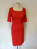 LK BENNETT FREDA CORAL RED SHORT SLEEVE DRESS SIZE 12 WITH ADDED CORSAGE