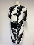 WHISTLES BLACK & WHITE LEAF PRINT ASYMMETRIC WRAP OVER FRONT PANEL SHIFT DRESS SIZE 8