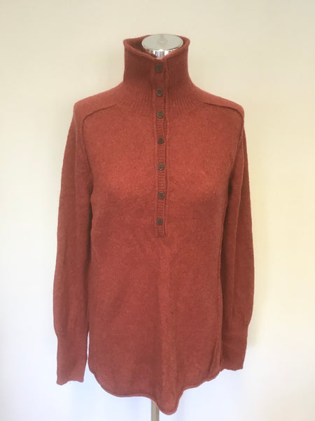 PERUVIAN CONNECTION RED 100% ROYAL ALPACA RED BUTTON NECK LONG SLEEVE JUMPER SIZE L