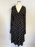 LK BENNETT BLACK & CREAM PRINT STRETCH JERSEY LONG SLEEVE AMAN DRESS SIZE 14