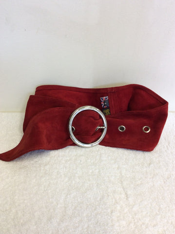 OWEN BARRY RED SUEDE WIDE SILVER BUCKLE BELT SIZE S