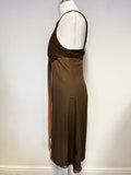 WHISTLES BROWN SILK THIN STRAP TIE FRONT A-LINE DRESS SIZE 12