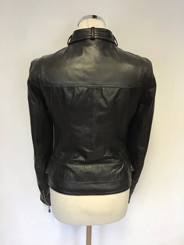 TED BAKER BLACK SOFT LEATHER BIKER JACKET SIZE 4 UK SIZE 8/10