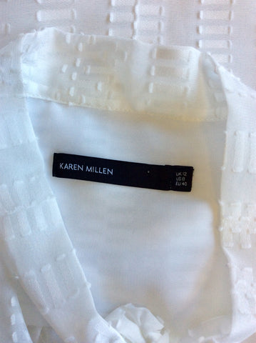 KAREN MILLEN WHITE PUSSY BOW TIE LONG SLEEVE BLOUSE SIZE 12