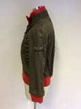 MARC JACOBS KHAKI & ORANGE RIB KNIT ZIP UP JACKET SIZE S