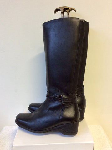 PAVERS BLACK LEATHER KNEE LENGTH WEDGE HEEL BOOTS SIZE 6/39