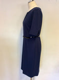 PRÉCIS PETITE DARK BLUE SHORT SLEEVE BELTED PENCIL DRESS SIZE 14