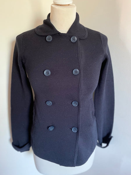 THE WHITE COMPANY NAVY BLUE MERINO WOOL DOUBLE BREASTED CARDIGAN/ JACKET SIZE XS