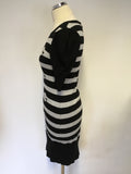 TED BAKER BLACK & GREY STRIPE KNIT DRESS SIZE 1 UK 8/10