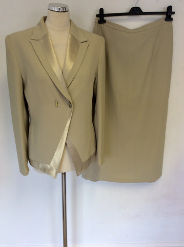 WISH PALE GREEN SATIN TRIM JACKET & LONG SKIRT SUIT SIZE 14