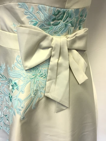 BRAND NEW KAREN MILLEN IVORY & TURQUOISE EMBROIDERED SPECIAL OCCASION DRESS SIZE 12