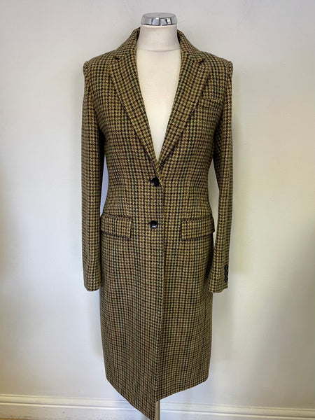 HOBBS BROWN TWEED CHECK 100% WOOL KNEE LENGTH  COAT SIZE 10