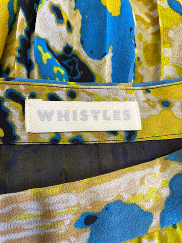 WHISTLES MUSTARD & BLUE PRINT FINE PLEATED SKIRT SIZE 14