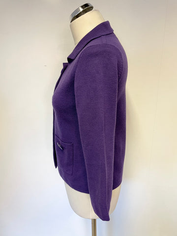 LK BENNETT PURPLE WOOL BLEND COLLARED 3/4 SLEEVE CARDIGAN,JACKET SIZE S