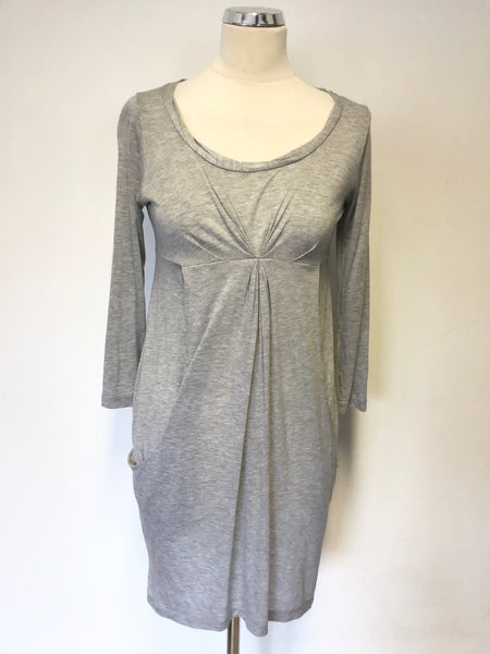 WHISTLES LIGHT GREY 3/4 SLEEVE SCOOP NECKLINE DRESS SIZE 1 UK 8/10