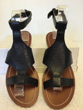 BRAND NEW TORY BURCH NAVY BLUE LEATHER FLAT SANDALS SIZE 5/38