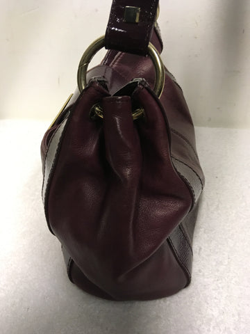 TED BAKER BURGUNDY 2 TONE LEATHER BUCKLE TRIM SHOULDER BAG