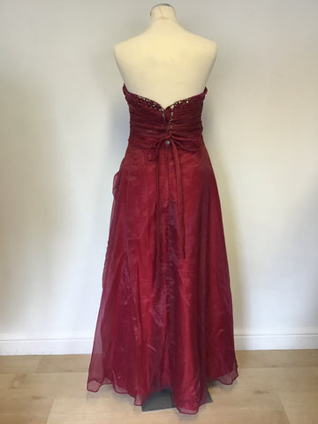 BRAND NEW YUNJAN BURGUNDY STRAPLESS SEQUINNED BALLGOWN & MATCHING WRAP SIZE 12