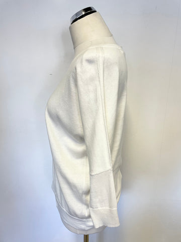 JIGSAW OFF WHITE REAR BUTTON COTTON & CASHMERE 3/4 SLEEVE JUMPER SIZE XS