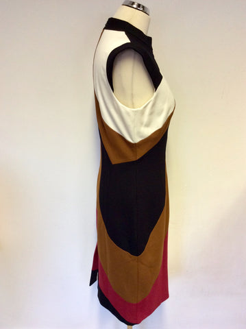 KAREN MILLEN RED,WHITE,BLACK & TAN PENCIL DRESS SIZE 14