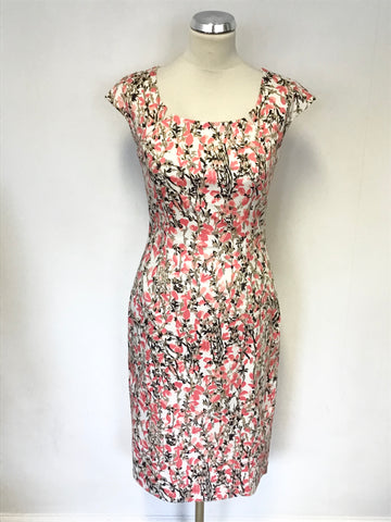 LK BENNETT VALDEZ CORAL PRINT COTTON PENCIL DRESS SIZE 10