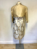 BRAND NEW MASCARA PALE GOLD & IVORY FLORAL PRINT PENCIL DRESS & BOLERO JACKET SIZE 18