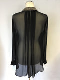 MARKS & SPENCER BLACK SILVER BEADED COLLAR BLOUSE SIZE 14