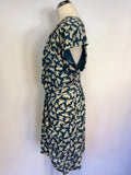 WHISTLES GREEN BIRD PRINT SILK DRESS SIZE 14