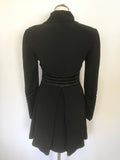 TEMPERLEY BLACK WOOL & SILK PLEATED TRIM BUTTON FASTEN SILK LINED COAT SIZE 8