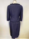 LK BENNETT NAVY BLUE BOW TRIM COTTON & SILK PENCIL DRESS & JACKET SUIT SIZE 10