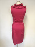 TED BAKER HOT PINK RUFFLE TRIM V NECK SLEEVELESS PENCIL DRESS SIZE 1 UK 8/10